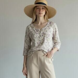 Women’s Cotton Boho Floral tunic pullover 3/4 sleeve Casual Medium